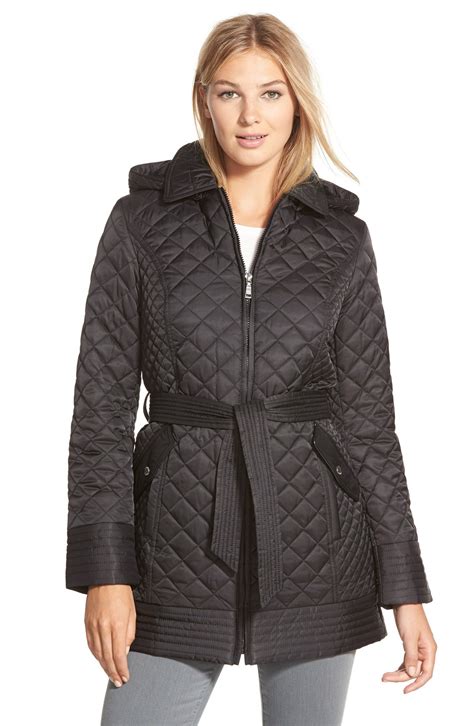 quilted hooded coat .